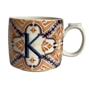 Anthropologie Monogram K Mug Moroccan-Inspired Tile Pattern Ceramic‎ 3.75"